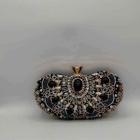 Women's black rhinestone clutch bag - Picture 4 of 9